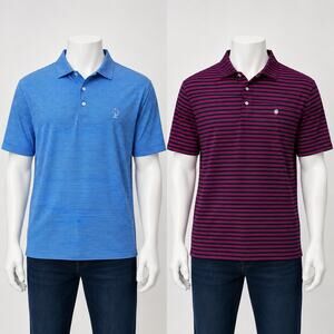 Peter Millar Lot 2 Men's Sz L Golf Polos Philadelphia Country Club Lotus Striped
